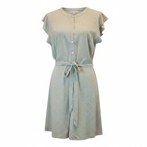 NEW LOFT Outlet SZ 12 Petite Feminine Green & White Polka Dot Button Front Dress